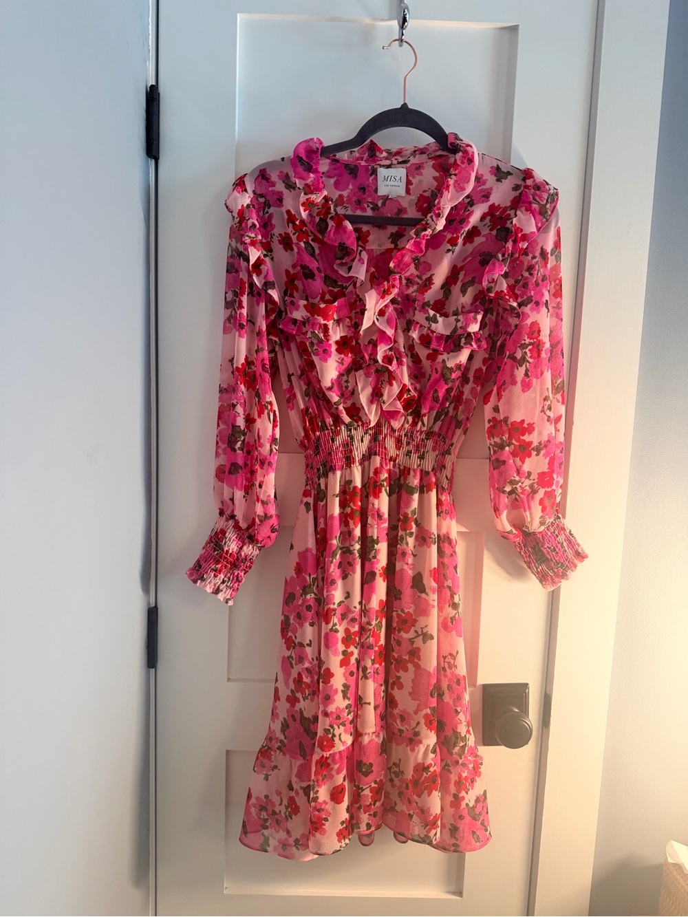 Misa Los Angeles Pink & Fuchsia Floral Ruffle Dress